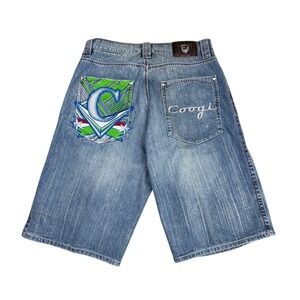 Vintage Y2K Coogi Mens Baggy Denim Shorts W36 Blue Embroidered Medium Wash Jorts